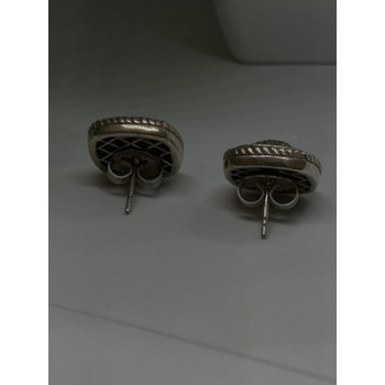 Vintage 14K yellow Gold & 925 Sterling Silver White Colorless Sapphire Earrings