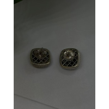 Vintage 14K yellow Gold & 925 Sterling Silver White Colorless Sapphire Earrings