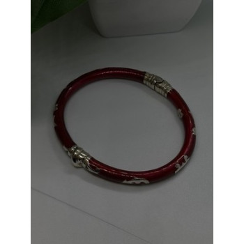 Italy Milor Vintage 925 Sterling Silver Bangle Bracelet Red Enamel Inlay
