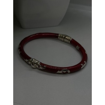 Italy Milor Vintage 925 Sterling Silver Bangle Bracelet Red Enamel Inlay