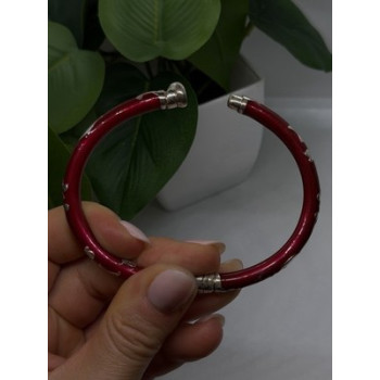 Italy Milor Vintage 925 Sterling Silver Bangle Bracelet Red Enamel Inlay