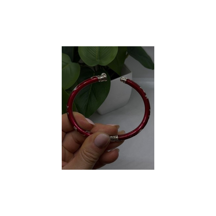 Italy Milor Vintage 925 Sterling Silver Bangle Bracelet Red Enamel Inlay