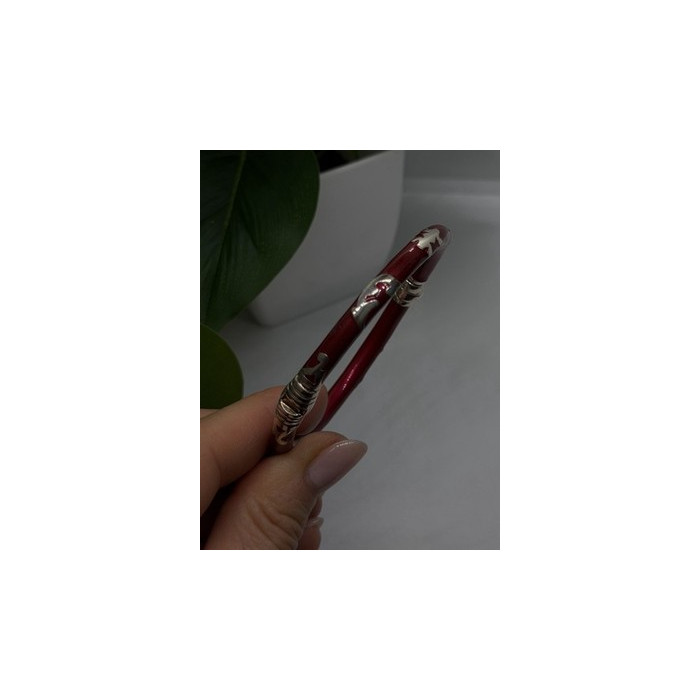 Italy Milor Vintage 925 Sterling Silver Bangle Bracelet Red Enamel Inlay