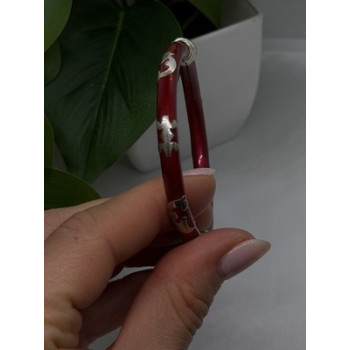 Italy Milor Vintage 925 Sterling Silver Bangle Bracelet Red Enamel Inlay