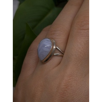 925 Sterling Silver Pear-Shaped Blue Lace Agate Ring Size 7.5