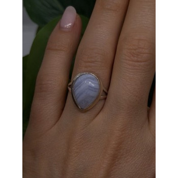 925 Sterling Silver Pear-Shaped Blue Lace Agate Ring Size 7.5