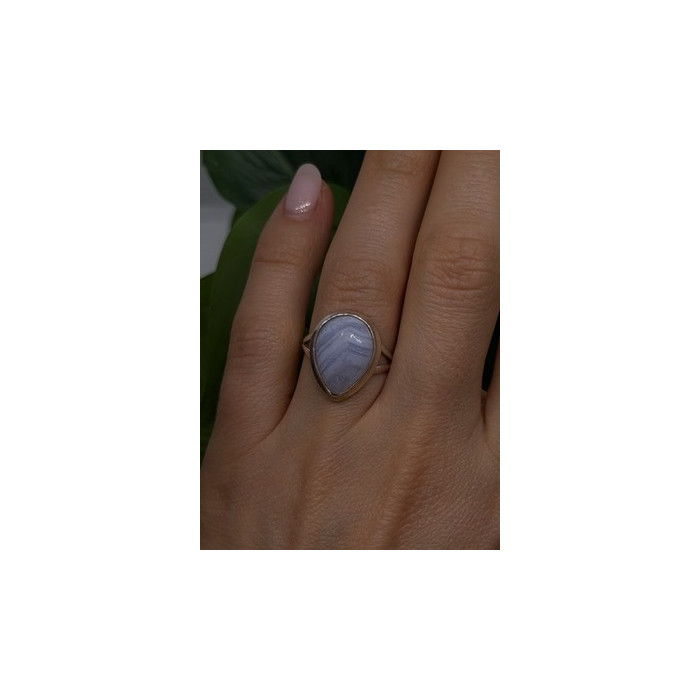 925 Sterling Silver Pear-Shaped Blue Lace Agate Ring Size 7.5