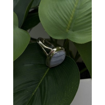 925 Sterling Silver Pear-Shaped Blue Lace Agate Ring Size 7.5