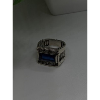 HarlemBling 925 Sterling Silver Sapphire & Marcasite Ring Size 8