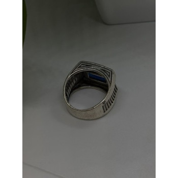 HarlemBling 925 Sterling Silver Sapphire & Marcasite Ring Size 8