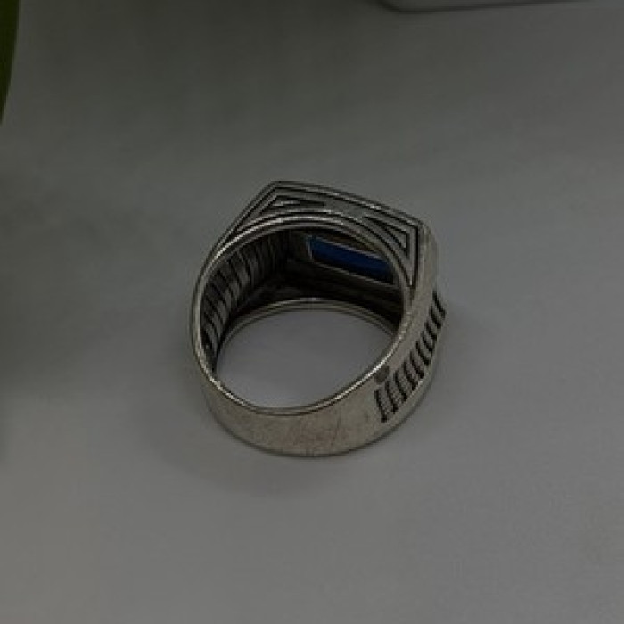 HarlemBling 925 Sterling Silver Sapphire & Marcasite Ring Size 8