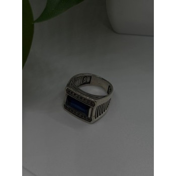 HarlemBling 925 Sterling Silver Sapphire & Marcasite Ring Size 8