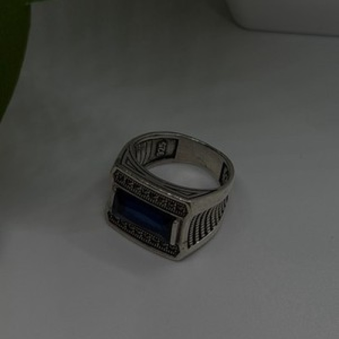 HarlemBling 925 Sterling Silver Sapphire & Marcasite Ring Size 8
