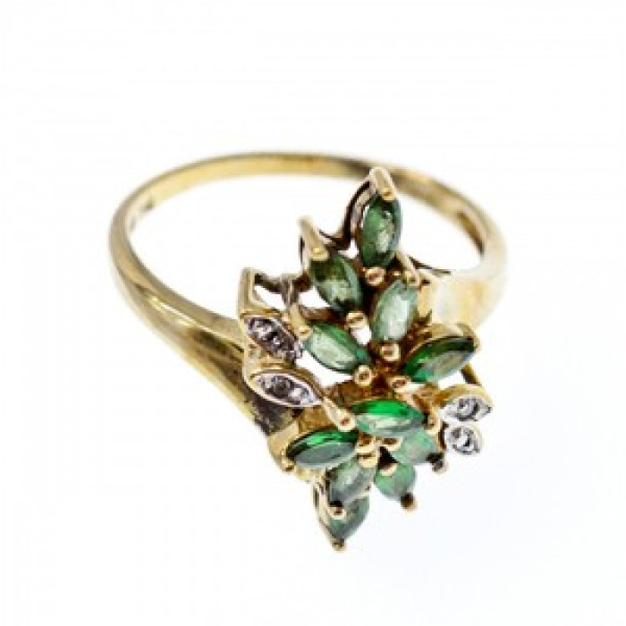 10K Yellow Gold Peridot & Diamonds Ring Size 8