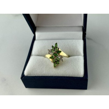10K YELLOW GOLD  PERIDOT & DIAMONDS RING SIZE 8