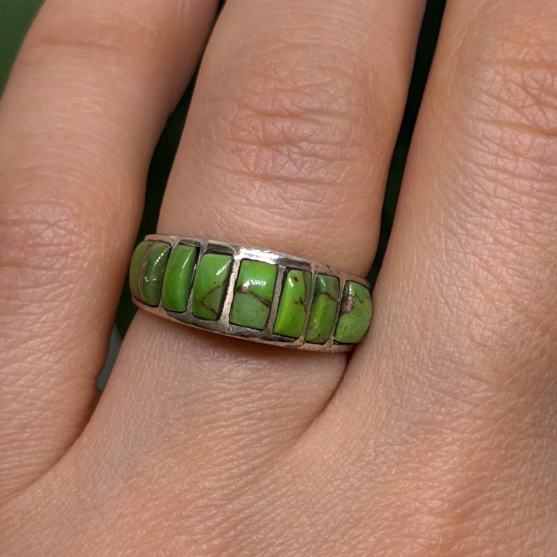 Vintage 925 Sterling Silver Green Turquoise Ring Size 7