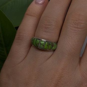 Vintage 925 Sterling Silver Green Turquoise Ring Size 7