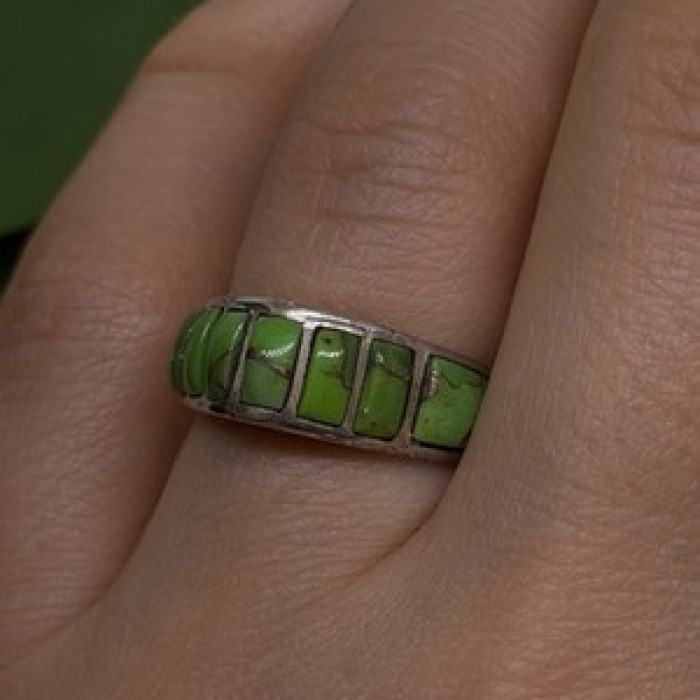 Vintage 925 Sterling Silver Green Turquoise Ring Size 7
