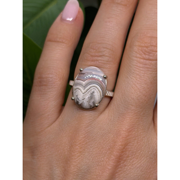 Vintage 925 Sterling Silver Agate Ring Size 7