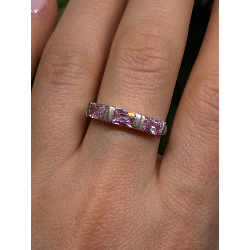 925 Sterling Silver Pink Spinel Ring Size 9