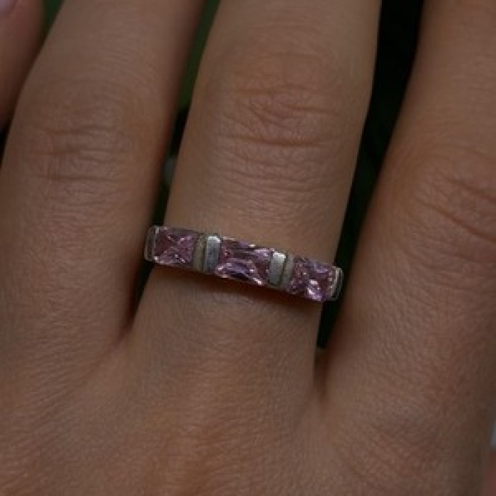 925 Sterling Silver Pink Spinel Ring Size 9