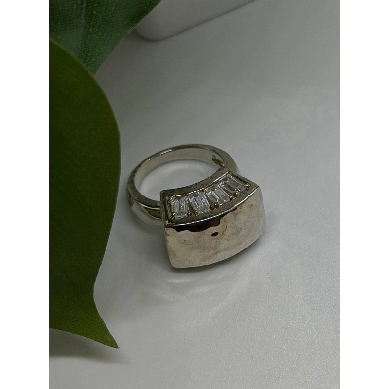 Unique Design 925 Sterling Silver White Colorless Spinel Ring Size 7