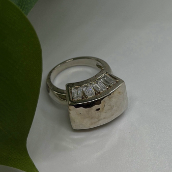 Unique Design 925 Sterling Silver White Colorless Spinel Ring Size 7