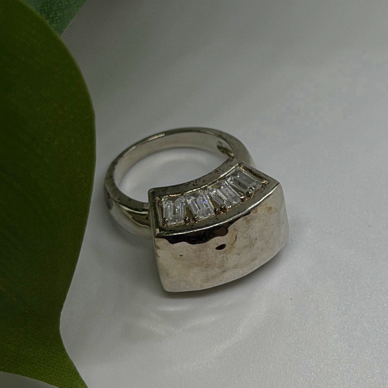 Unique Design 925 Sterling Silver White Colorless Spinel Ring Size 7