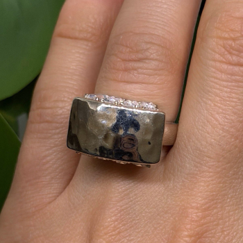 Unique Design 925 Sterling Silver White Colorless Spinel Ring Size 7
