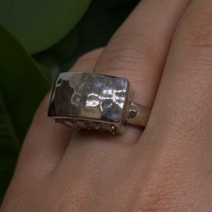 Unique Design 925 Sterling Silver White Colorless Spinel Ring Size 7