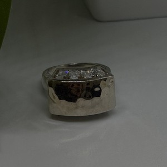 Unique Design 925 Sterling Silver White Colorless Spinel Ring Size 7