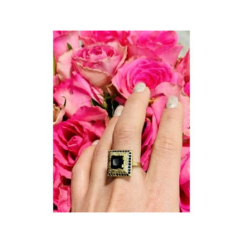 925 Sterling Silver Sapphire & CZ Ring Size 8