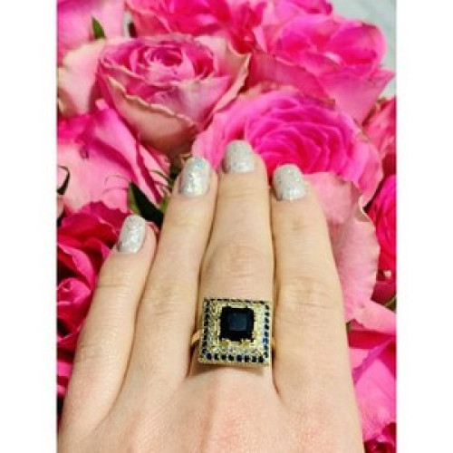 925 Sterling Silver Sapphire & CZ Ring Size 9.5