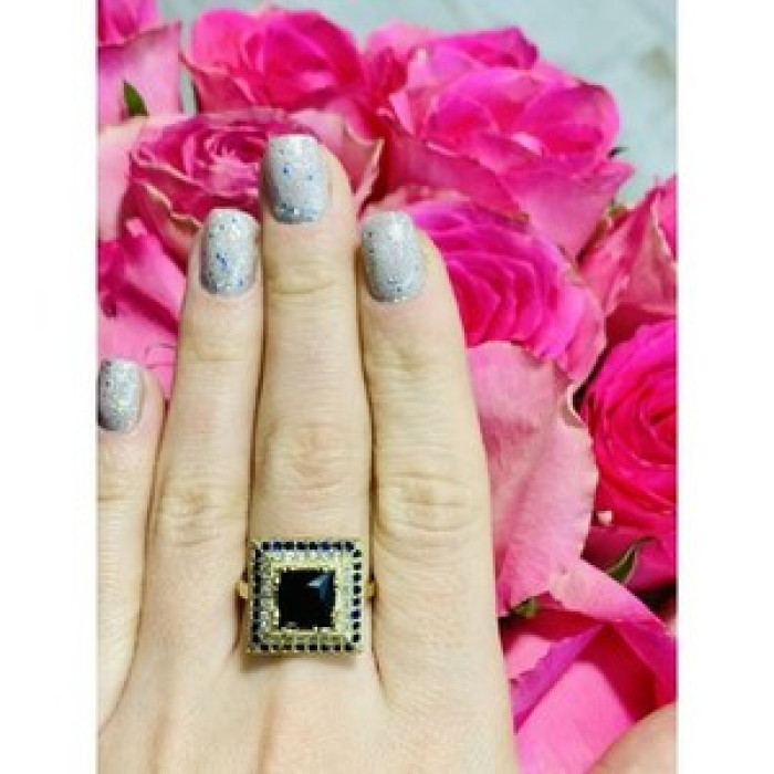 925 Sterling Silver Sapphire & CZ Ring Size 9.5