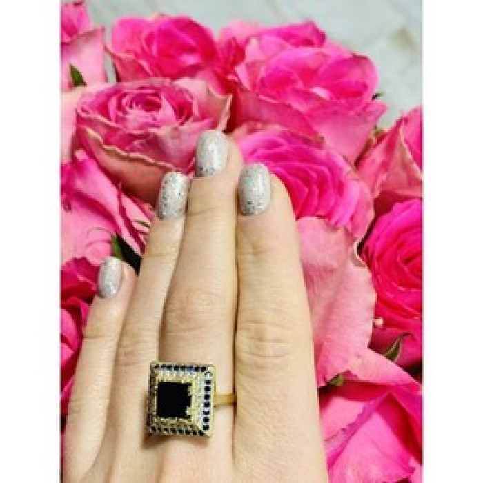 925 Sterling Silver Sapphire & CZ Ring Size 9.5