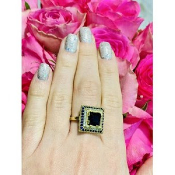 925 Sterling Silver Sapphire & CZ Ring Size 9.5