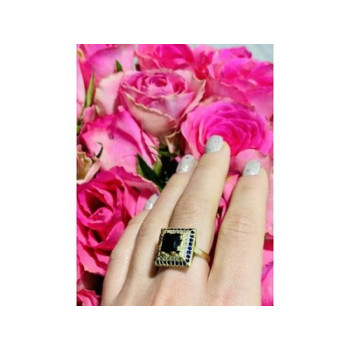 925 Sterling Silver Sapphire & CZ Ring Size 9.5