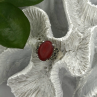 Vintage 925 Sterling Silver Red Jade & Marcasite Ring Size 6.5