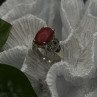 Vintage 925 Sterling Silver Red Jade & Marcasite Ring Size 6.5
