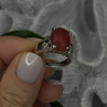 Vintage 925 Sterling Silver Red Jade & Marcasite Ring Size 6.5