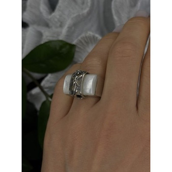 925 Sterling Silver White Abalone Mother of Pearl Ring Size 7