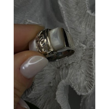 925 Sterling Silver White Abalone Mother of Pearl Ring Size 7