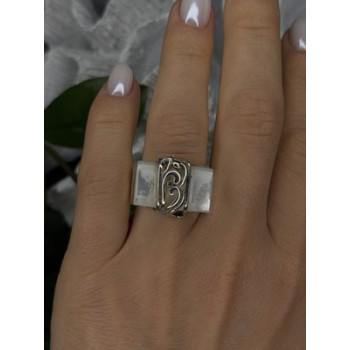 925 Sterling Silver White Abalone Mother of Pearl Ring Size 7
