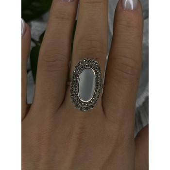 Elegant Vintage 925 Sterling Silver White Abalone & Marcasite Ring Size 9