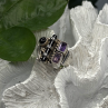 Unique Design Vintage 925 Sterling Silver Amethyst & Onyx & Peridot Ring Size 7