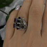 Unique Design Vintage 925 Sterling Silver Amethyst & Onyx & Peridot Ring Size 7