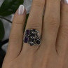 Unique Design Vintage 925 Sterling Silver Amethyst & Onyx & Peridot Ring Size 7