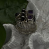 Unique Design Vintage 925 Sterling Silver Amethyst & Onyx & Peridot Ring Size 7