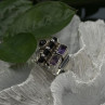 Unique Design Vintage 925 Sterling Silver Amethyst & Onyx & Peridot Ring Size 7