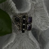 Unique Design Vintage 925 Sterling Silver Amethyst & Onyx & Peridot Ring Size 7
